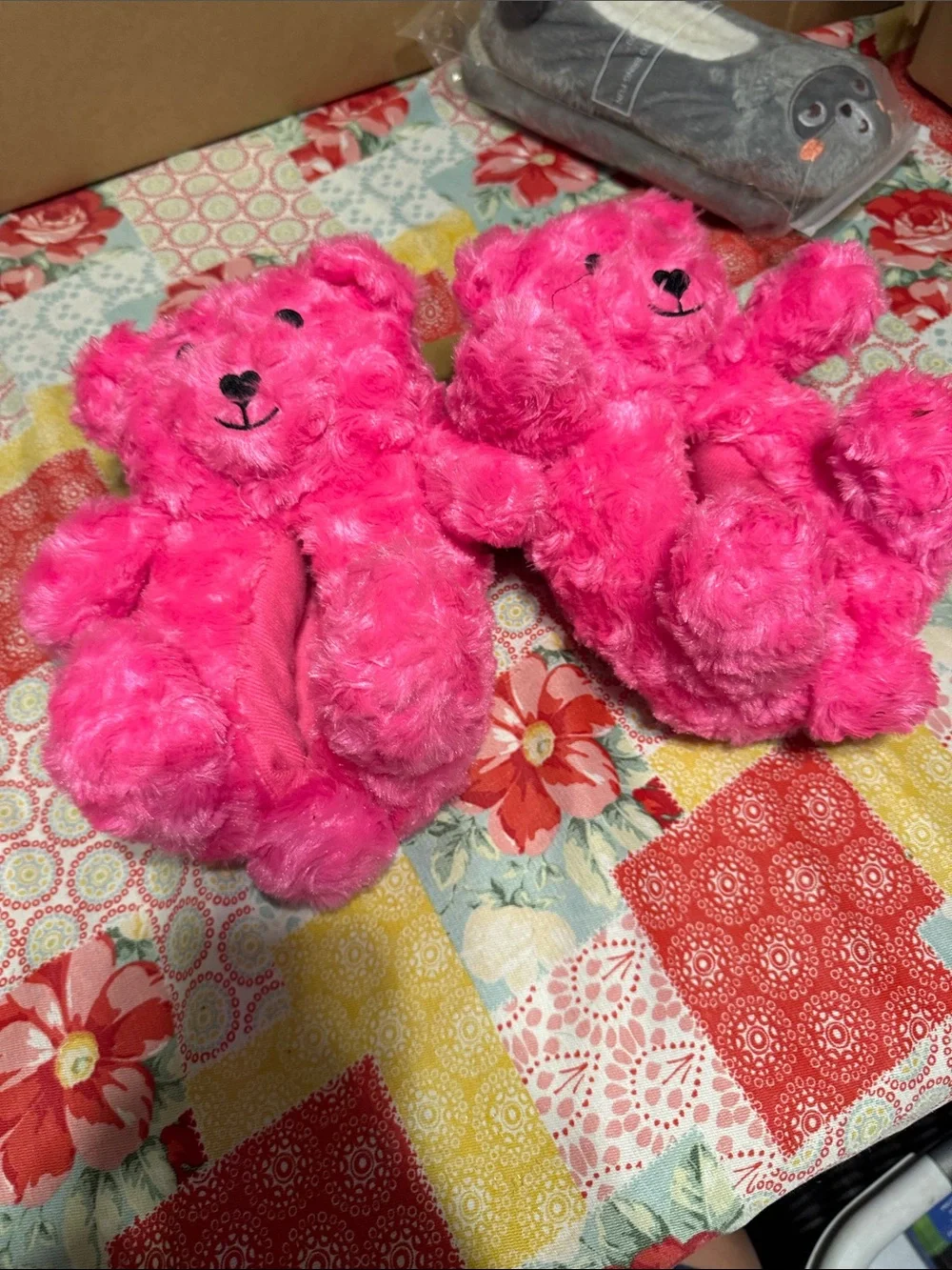 Comfy Loungewear Plush Pink Bear Slippers (L)